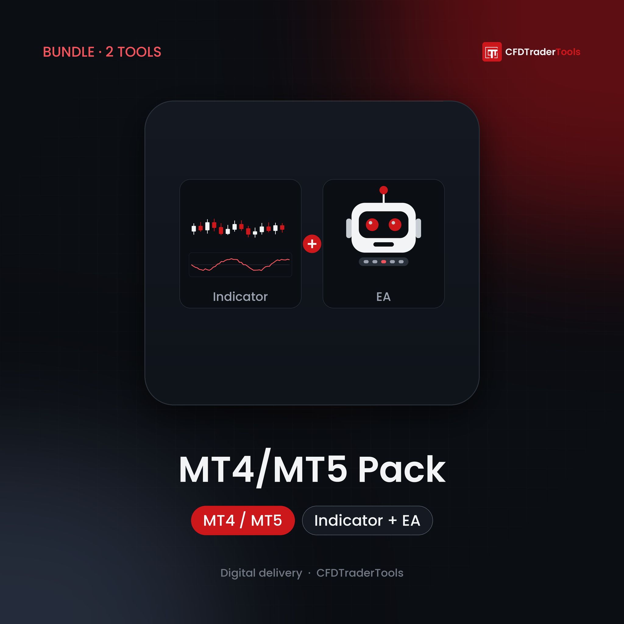 MT4/MT5 indicator + Expert Advisor bundle — CFDTraderTools image showing the MetaTrader indicator and EA robot icons